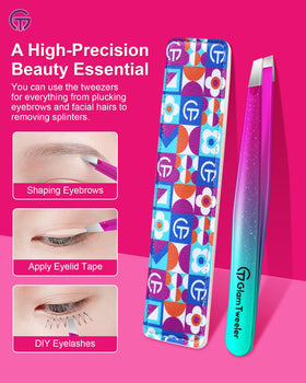 GlamTweeler Expert Slant Tip Tweezers with leather case closed