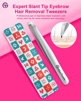 GlamTweeler Expert Slant Tip Tweezers with leather case open