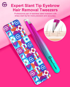 GlamTweeler Expert Slant Tip Tweezers with leather case open
