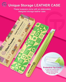GlamTweeler Eyebrow Tweezer displayed on a vanity