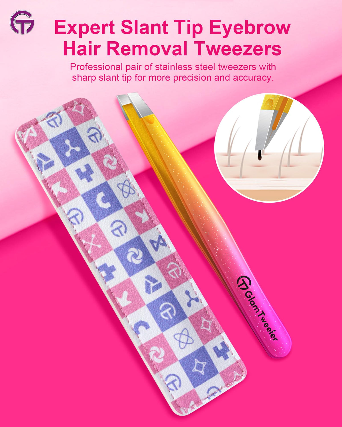 GlamTweeler eyebrow tweezer side view with slant tip