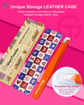 GlamTweeler Eyebrow Tweezers in a travel bag