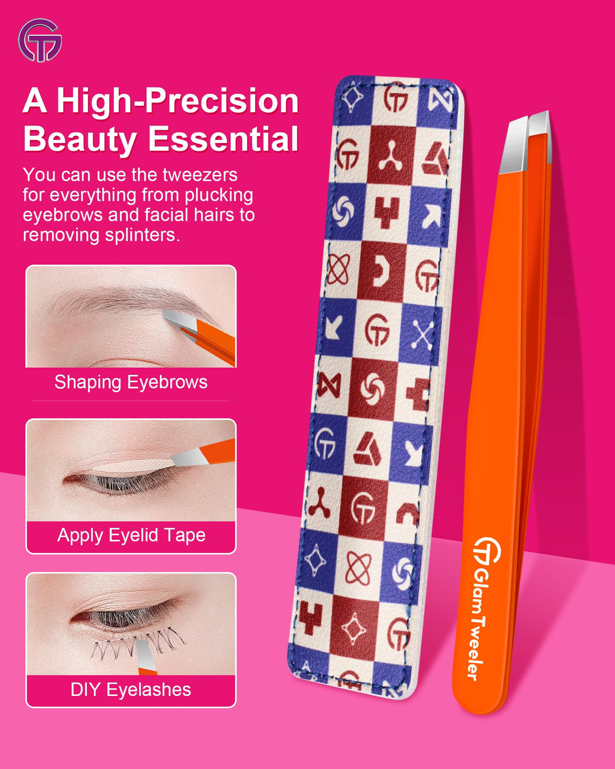 GlamTweeler Eyebrow Tweezers on a bathroom counter