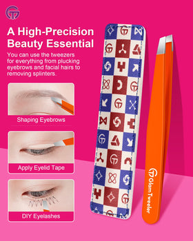 GlamTweeler Eyebrow Tweezers on a bathroom counter