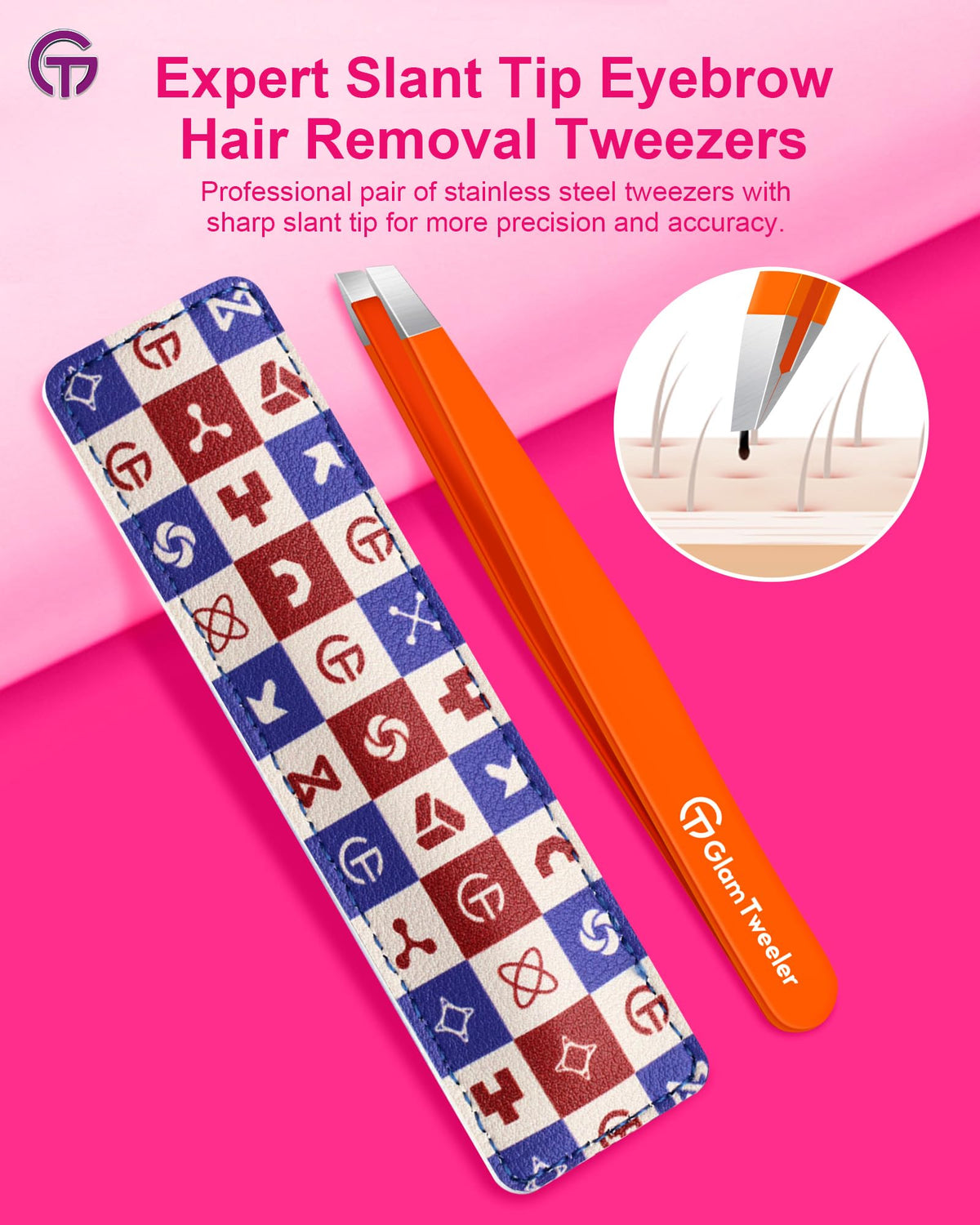GlamTweeler Eyebrow Tweezers showing slant tip design