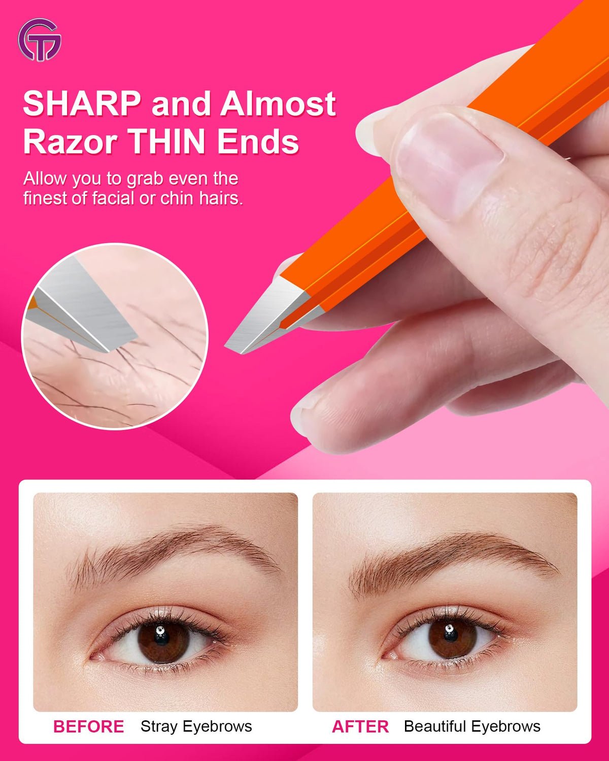 GlamTweeler Eyebrow Tweezers with ergonomic handle