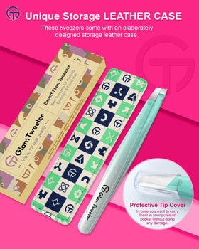 GlamTweeler slant tip tweezers with ergonomic design