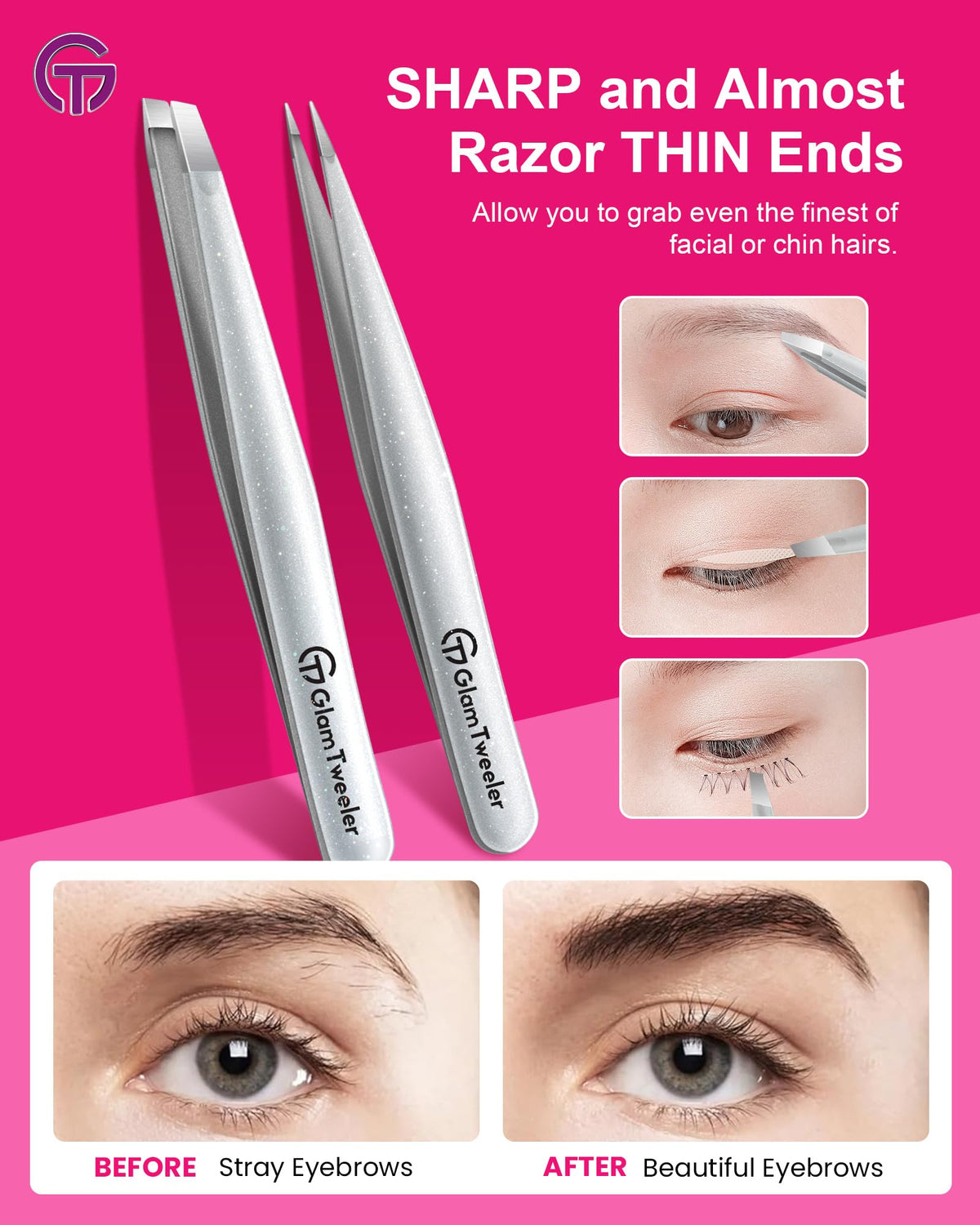 GlamTweeler tweezer set in makeup bag