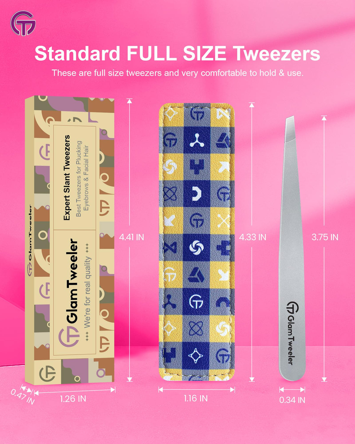 GlamTweeler tweezers next to other beauty tools
