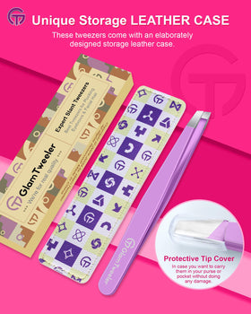 GlamTweeler tweezers with leather case in travel bag