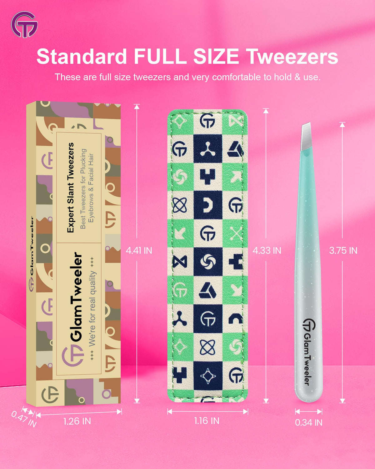 GlamTweeler tweezers with sharp slant tips for hair removal