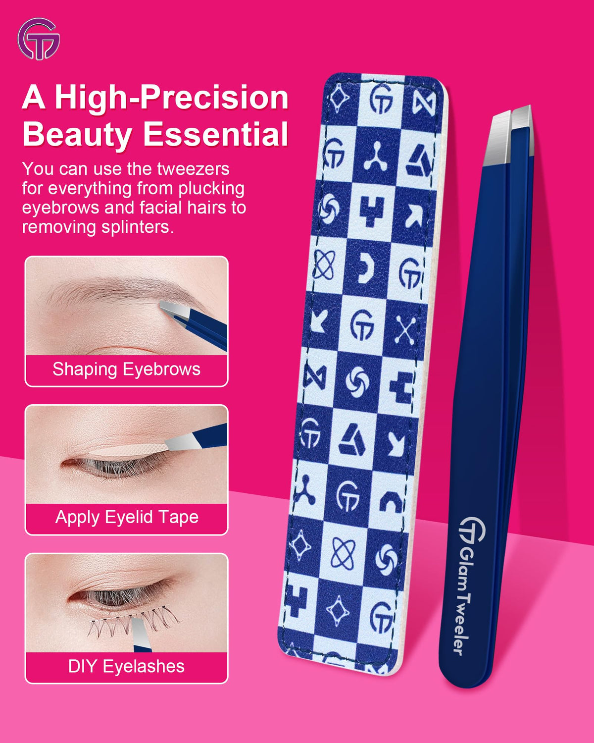 GlamTweeler tweezers with sharp slant tips for precise hair removal