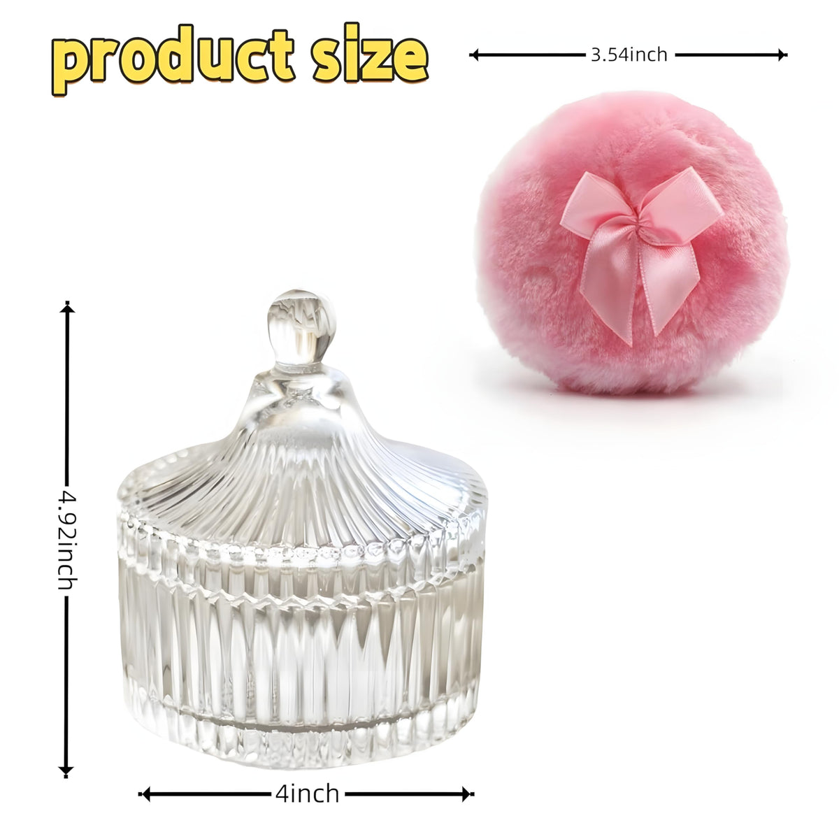 Glass container for powder puffs with elegant design