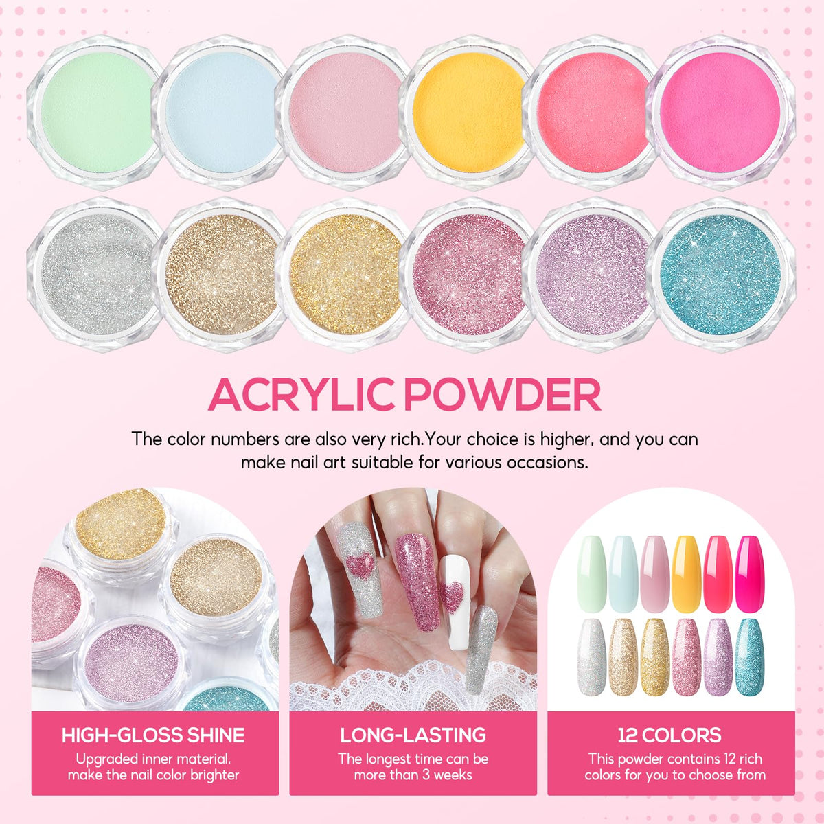 Glitter decoration powders from COSCELIA Acrylic Nail Kit
