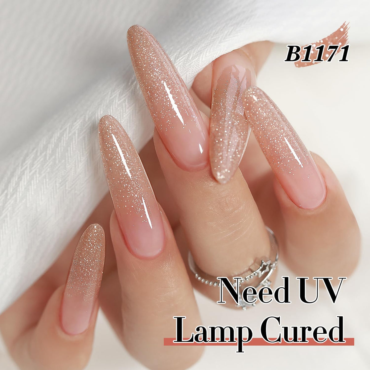 Glitter effect of Double Rhythm Glitter Gel Polish 15ml Nude Pink B1171