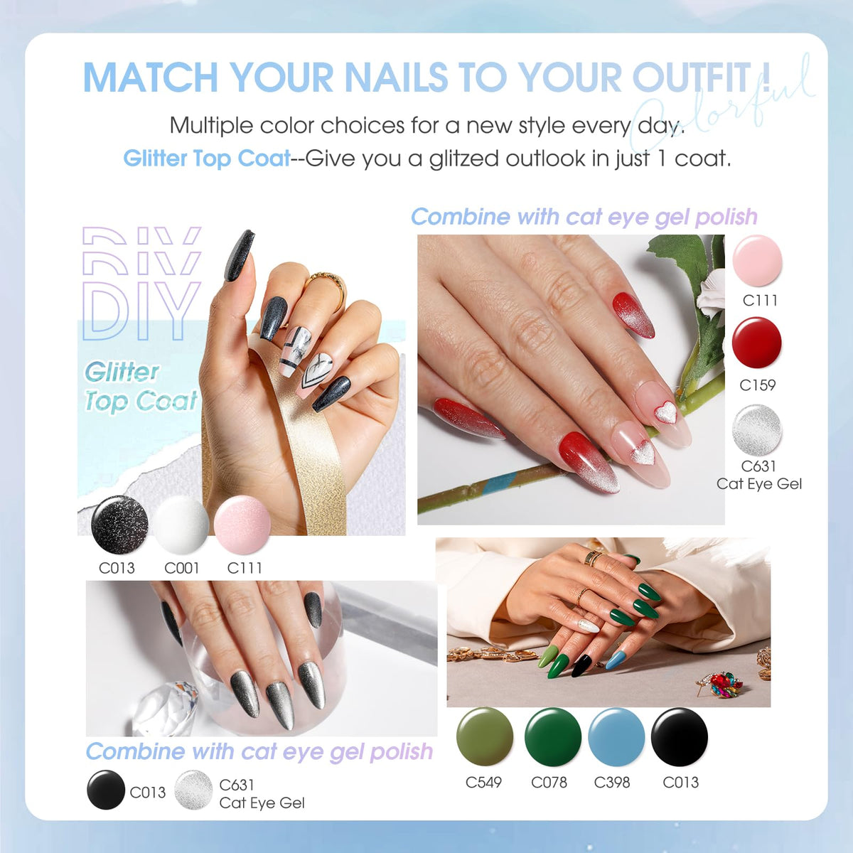 Glitter top coat from ROSALIND Gel Nail Polish Set
