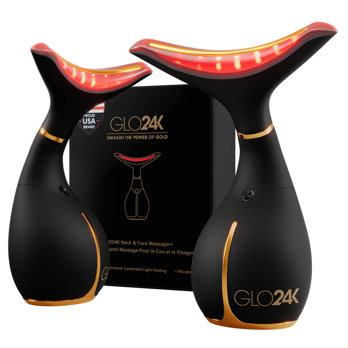 GLO24K LED Facial Massager front view with ergonomic design