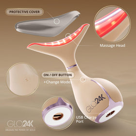 GLO24K LED Facial Massager in use on neck and jawline