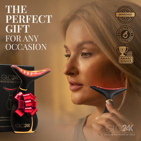 GLO24K LED Facial Massager in use on neck and jawline