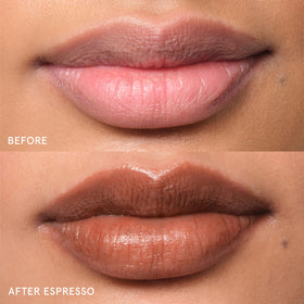 Glossier Balm Dotcom Espresso Mocha Tint on a wooden table