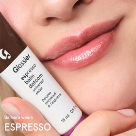 Glossier Balm Dotcom Espresso Mocha Tint packaging detail