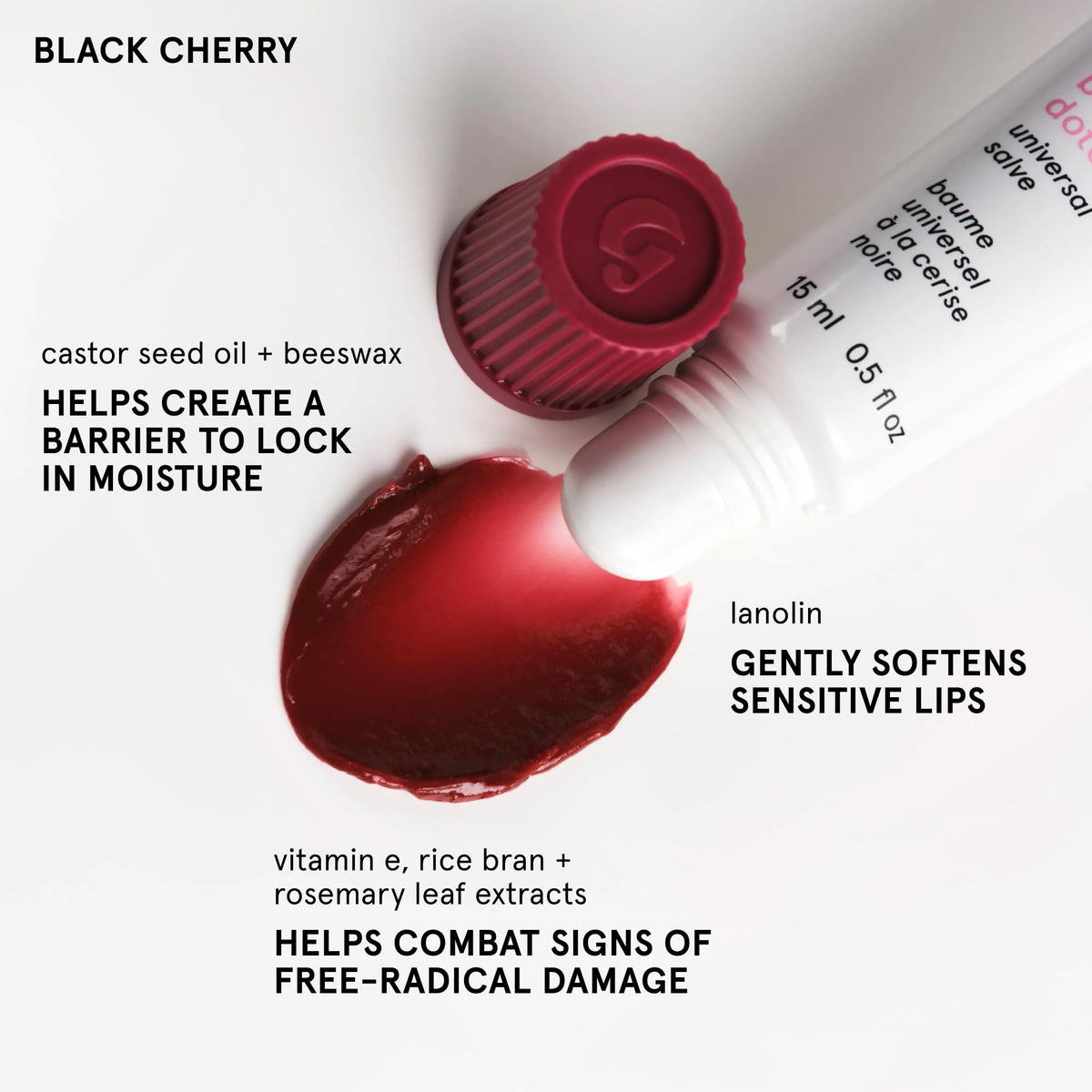 Glossier Balm Dotcom Lip Balm Black Cherry texture on skin