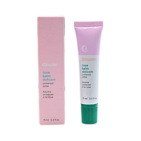 Glossier Balm Dotcom Lip Balm in Rose front view with sheer pink tint