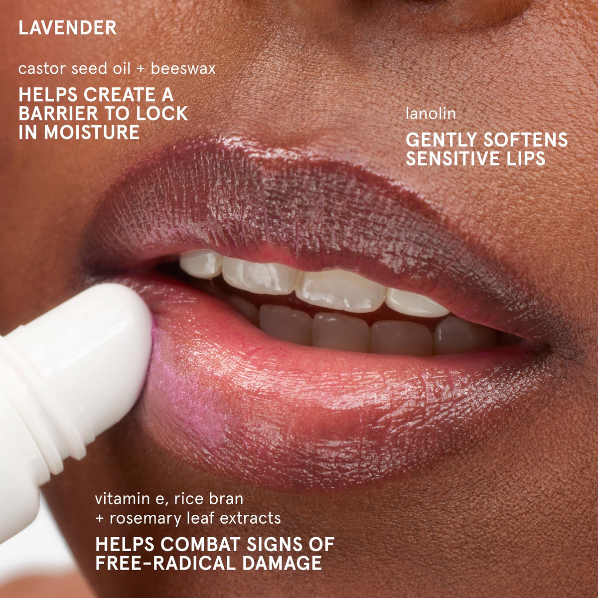 Glossier Balm Dotcom Lip Balm Lavender Lilac Tint applied to lips