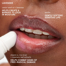 Glossier Balm Dotcom Lip Balm Lavender Lilac Tint applied to lips