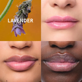 Glossier Balm Dotcom Lip Balm Lavender Lilac Tint on a vanity
