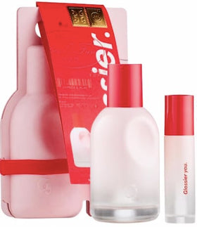 Glossier You Limited Edition Eau de Parfum Gift Set front view with full-size spray and rollerball
