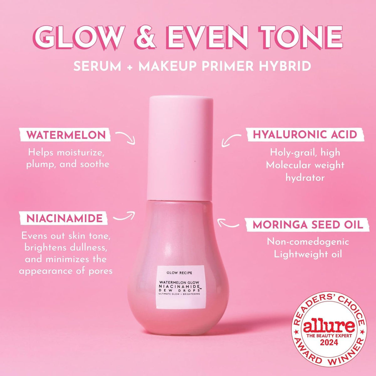 Glow Recipe serum and toner on a marble surface