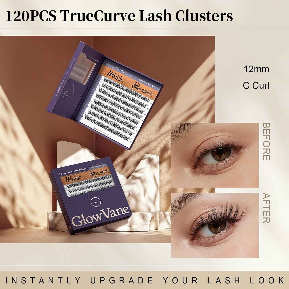 GlowVane TrueCurve Lash Clusters in hand showing lightweight design