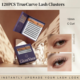 GlowVane TrueCurve Lash Clusters in hand showing lightweight design