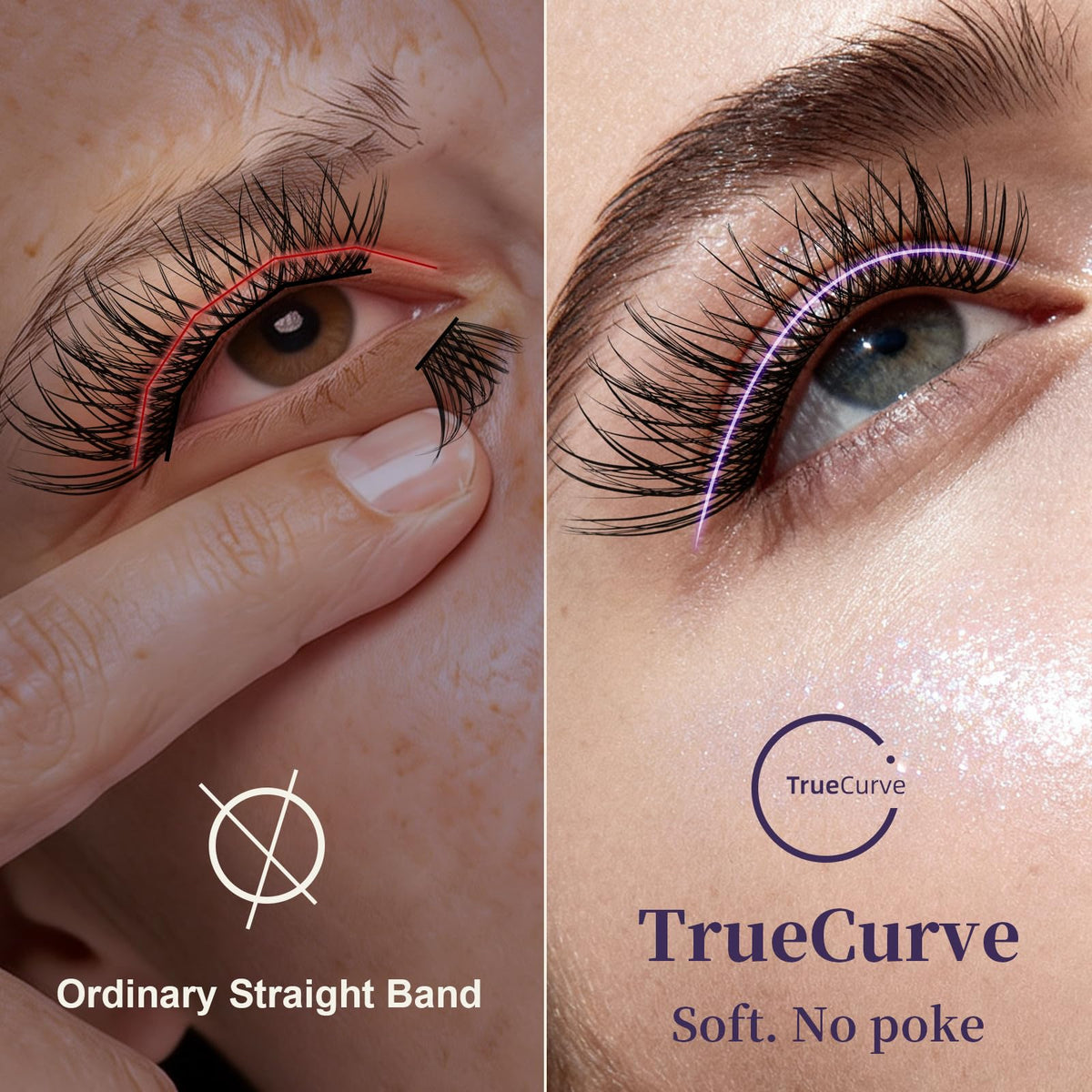 GlowVane TrueCurve Lash Clusters side view showing curved band