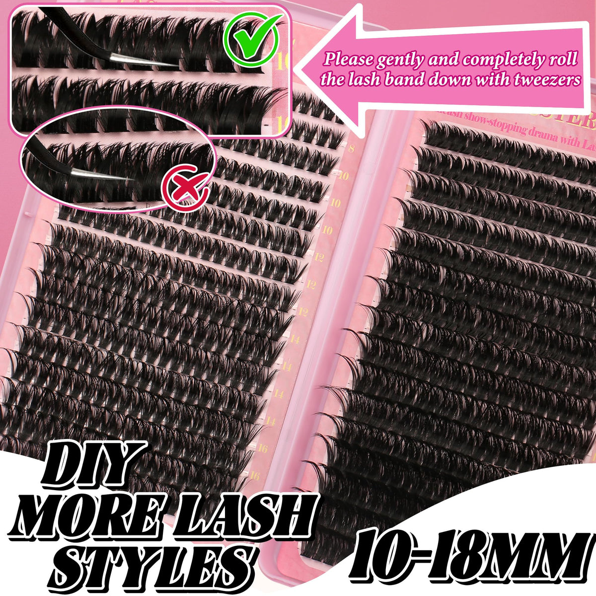 Gmagictobo lash clusters displayed in an organised manner