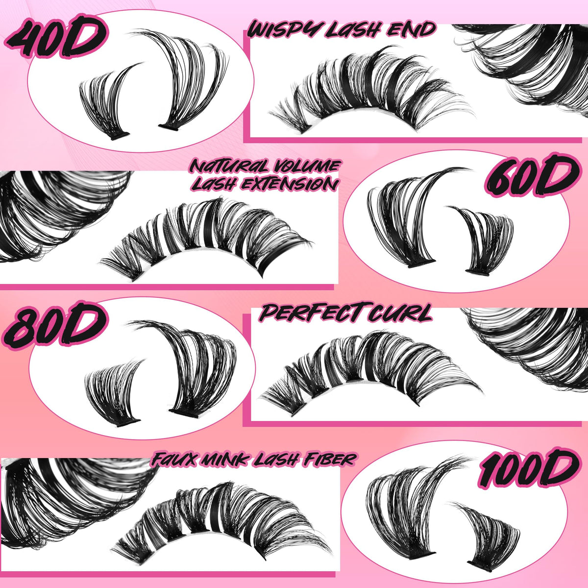 Gmagictobo lash clusters in different styles laid out