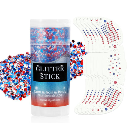 Go Ho 4th of July glitter stick front view with red, white, and blue design