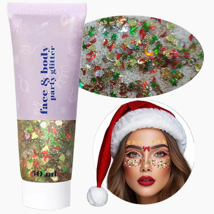 Go Ho Christmas Body Glitter Gel front view with holographic effect