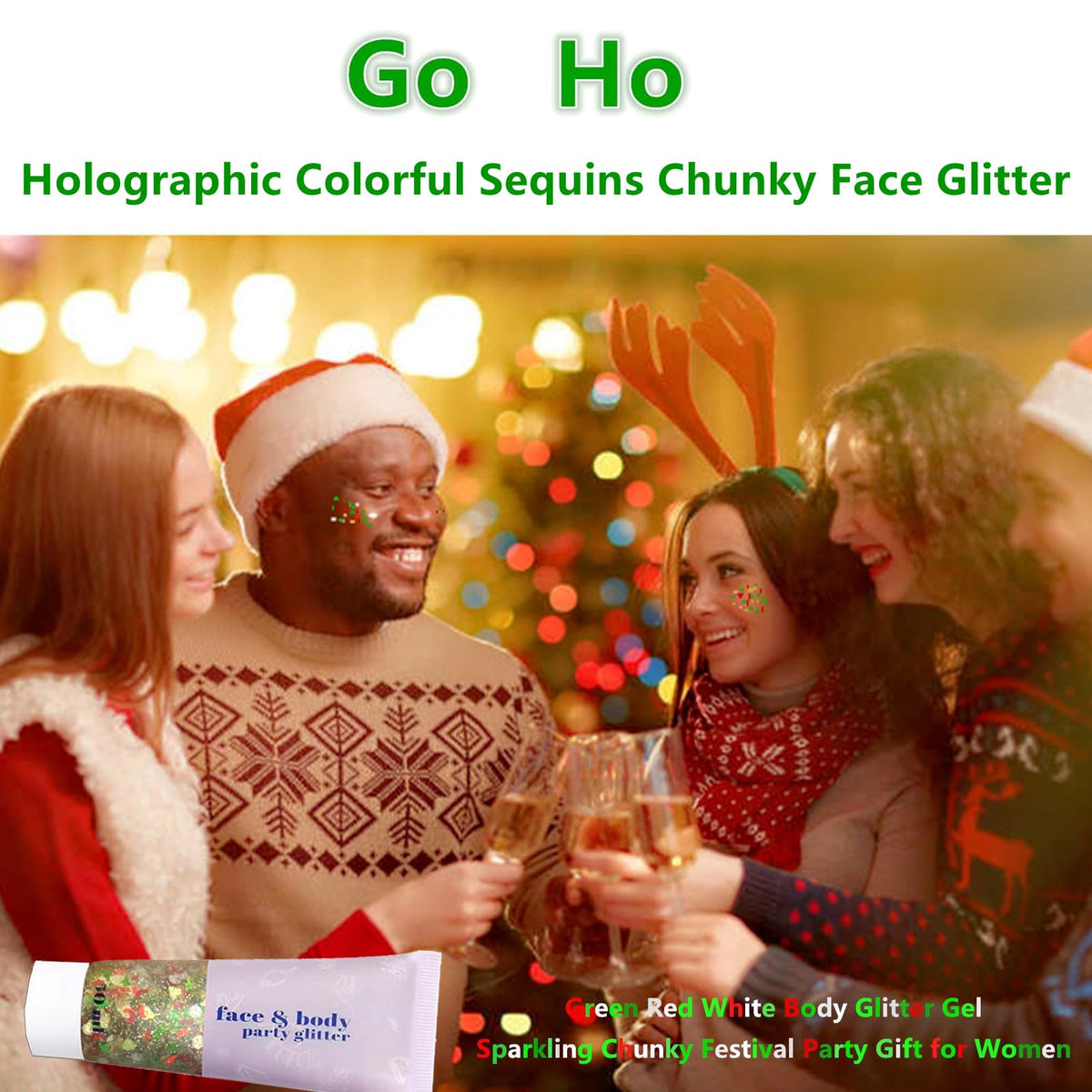 Go Ho Christmas Body Glitter Gel packaging with festive design