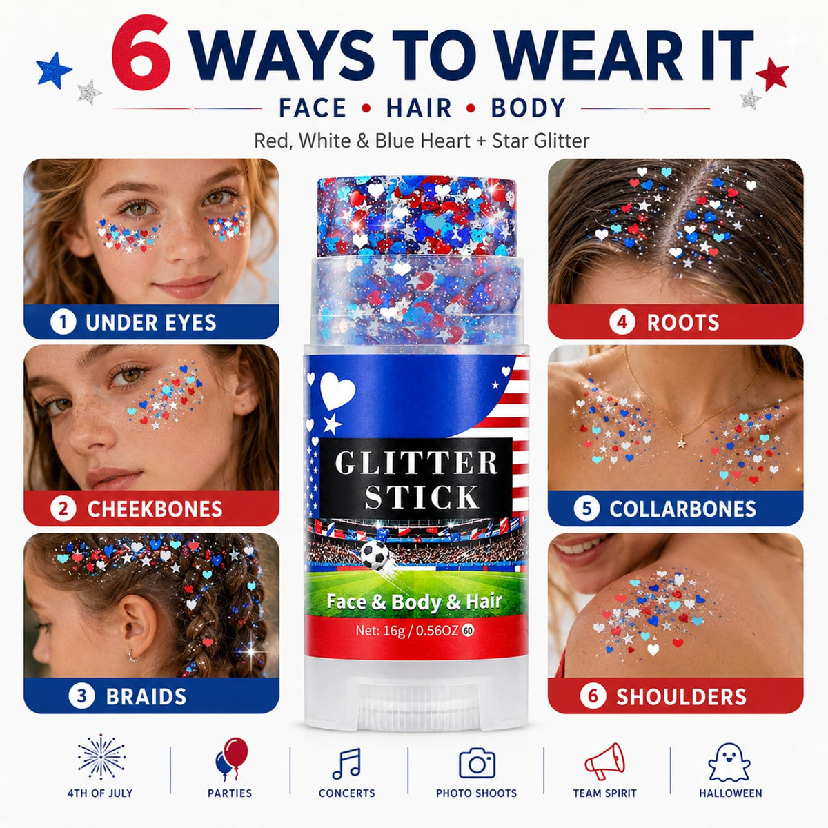 Go Ho Glitter Stick with patriotic theme
