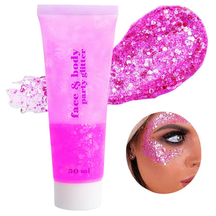 Go Ho Hot Pink Body Glitter Gel front view with holographic sparkle