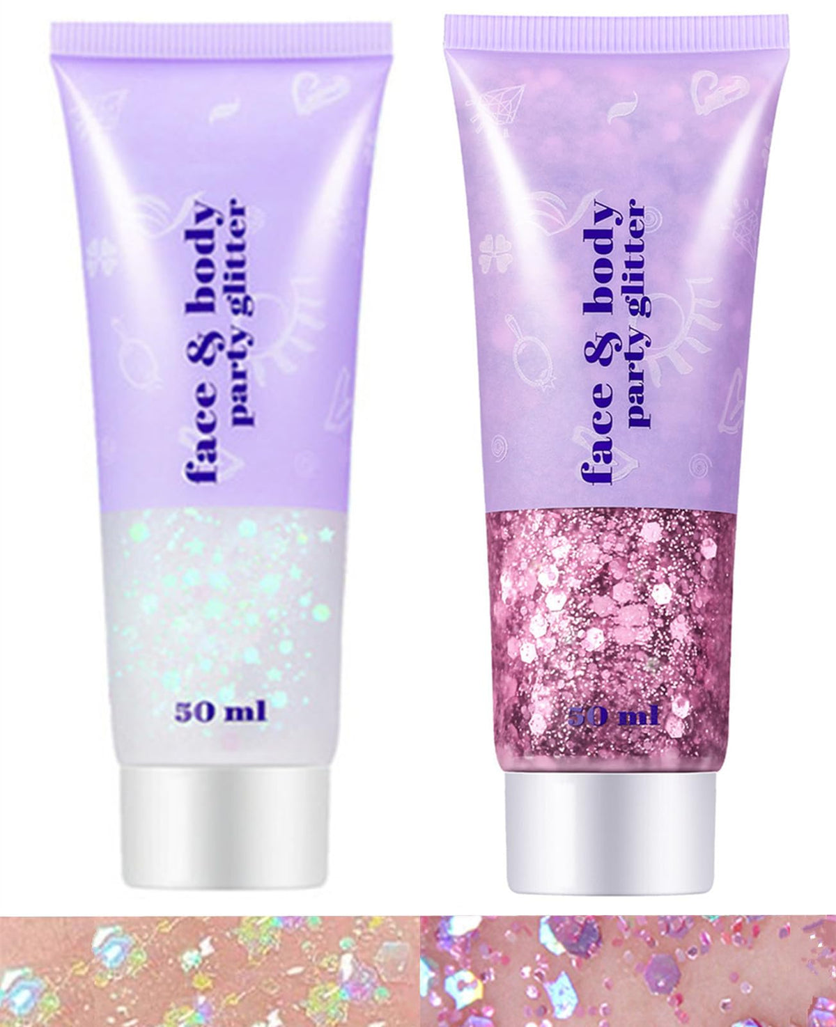 Go Ho Pink and White Body Glitter Set front view with holographic gel