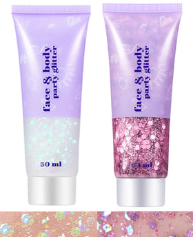 Go Ho Pink and White Body Glitter Set front view with holographic gel
