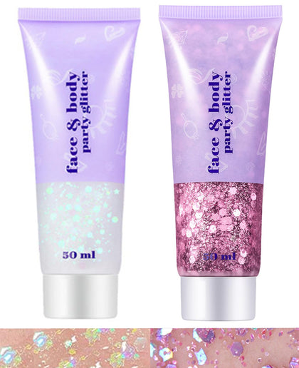 Go Ho Pink and White Body Glitter Set front view with holographic gel