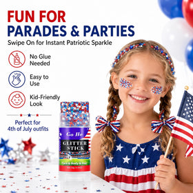 Go Ho Red White and Blue Star Glitter Stick applied on skin