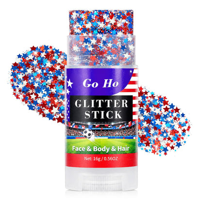 Go Ho Red White and Blue Star Glitter Stick front view