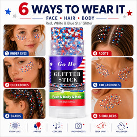Go Ho Red White and Blue Star Glitter Stick in festive setting