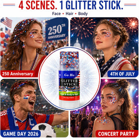 Go Ho Red White and Blue Star Glitter Stick packaging