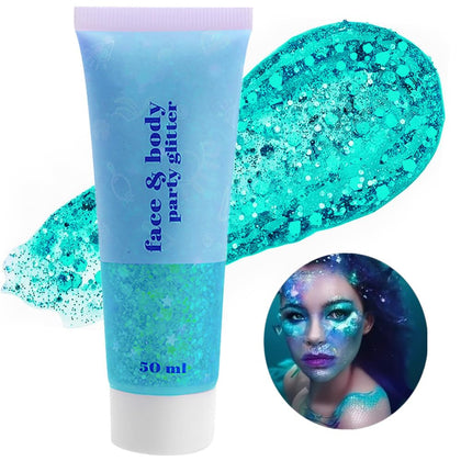 Go Ho Teal Body Glitter Gel 52g front view with holographic sparkle